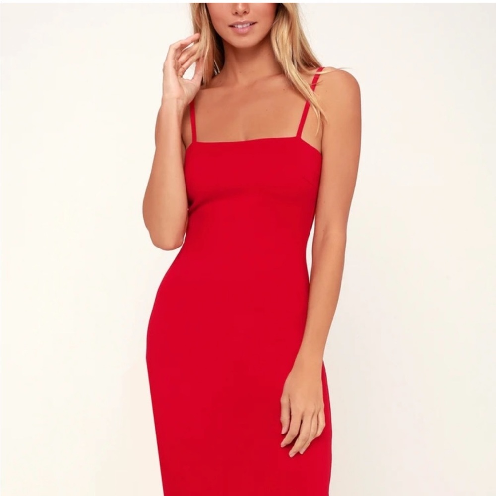 Paulina Red Bodycon Midi Dress